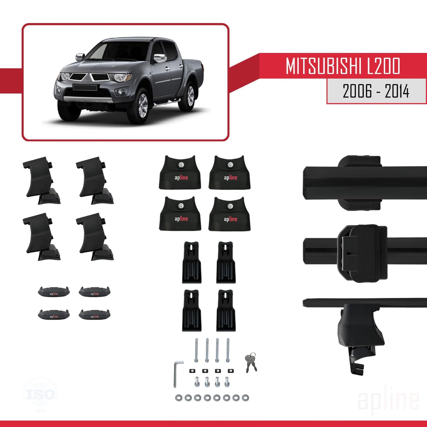 Compatible with Mitsubishi L200 IV 2006-2014 ACE-4 Car Roof Rack Cross Bar Black Aluminium 2 Bars
