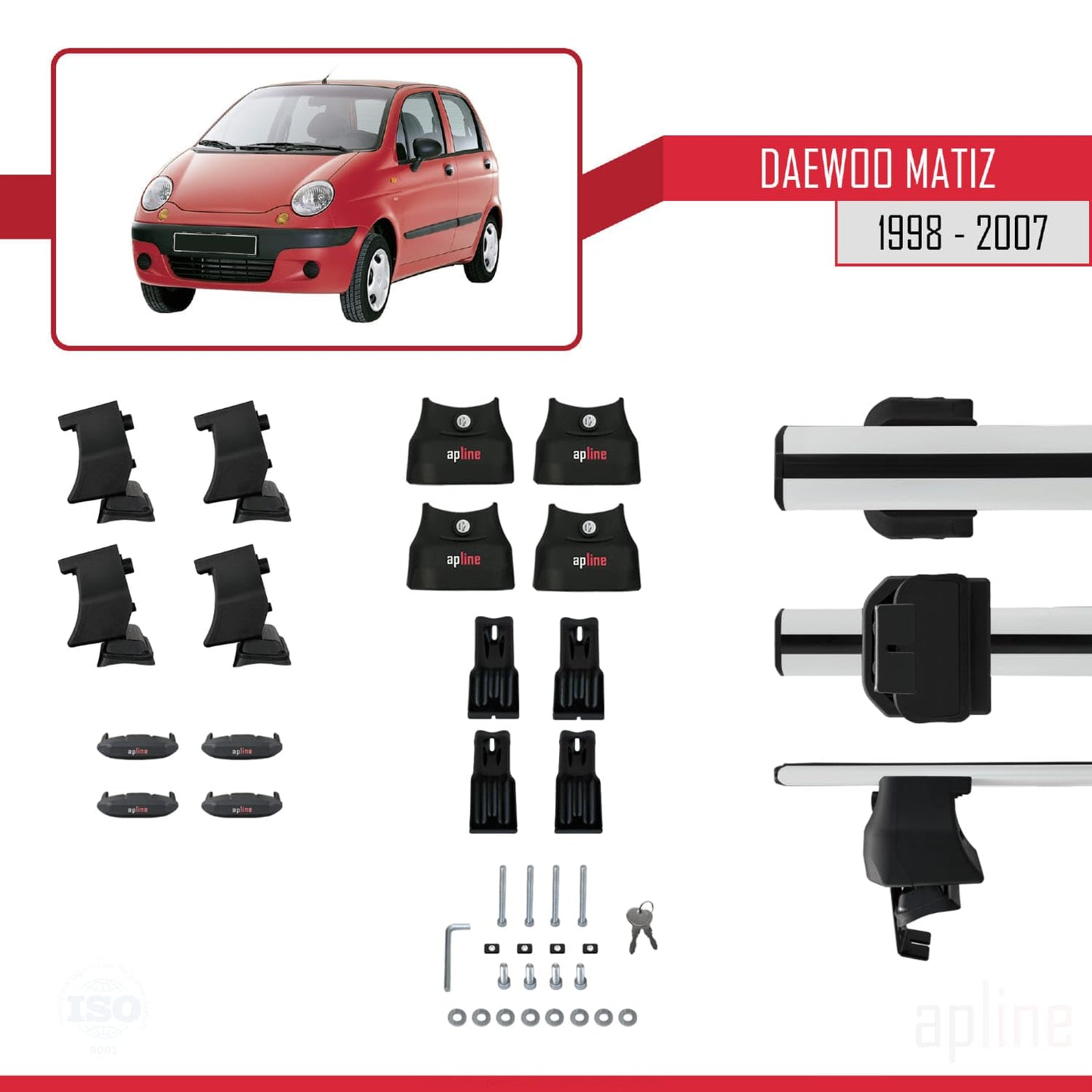 Compatible with Daewoo Matiz 1998-2007 ACE-4 Car Roof Rack Cross Bar Grey Aluminium 2 Bars