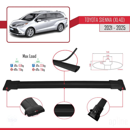 Compatible with Toyota Sienna 4 (XL40) 2021-2025 Fly Model Car Roof Rack Cross Bar Black Aluminium 2 Bars