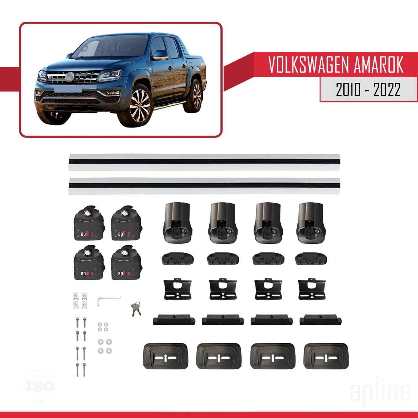 Compatible with Volkswagen Amarok 2010-2022 ACE-3 Car Roof Rack Cross Bar Grey Aluminium 2 Bars