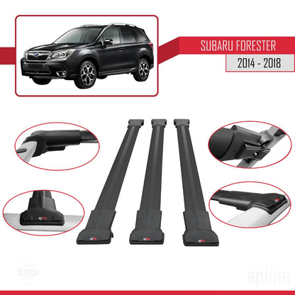Compatible with Subaru Forester 4 (SJ) 2014-2018 Fly Model Car Roof Rack Cross Bar Black Aluminium 3 Bars