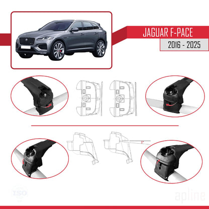 Compatible with Jaguar F-Pace (X761) 2016-2025 ACE-2 Car Roof Rack Cross Bar Black Aluminium 2 Bars