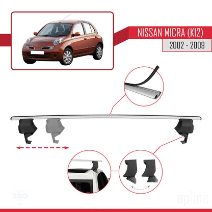 Compatible with Nissan Micra 3 (K12) 2002-2009 ACE-4 Car Roof Rack Cross Bar Grey Aluminium 2 Bars