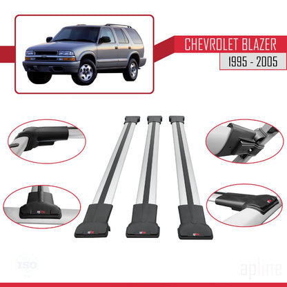 Compatible with Chevrolet Blazer 1995-2005 Fly Model Car Roof Rack Cross Bar Grey Aluminium 3 Bars
