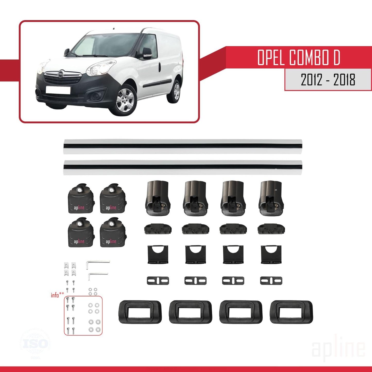 Compatible with Opel Combo D 2012-2018 ACE-3 Car Roof Rack Cross Bar Grey Aluminium 2 Bars