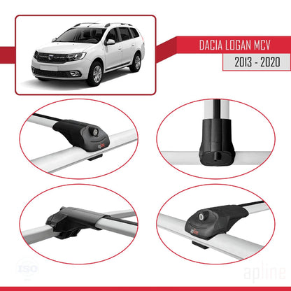 Compatible with Dacia Logan 2 MCV (K52) 2013-2020 ACE-1 Car Roof Rack Cross Bar Grey Aluminium 3 Bars