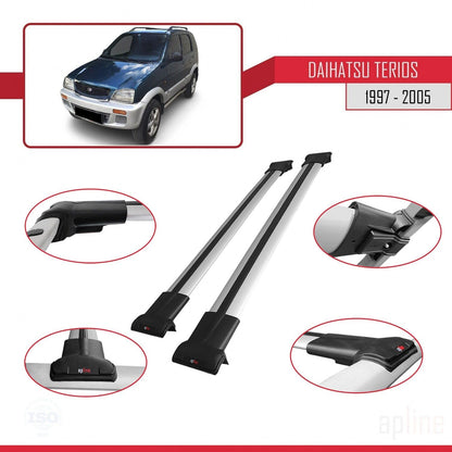 Compatible with Daihatsu Terios (J100) 1997-2005 Fly Model Car Roof Rack Cross Bar Grey Aluminium 2 Bars