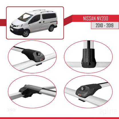 Compatible with Nissan NV200 (M20) 2010-2019 ACE-1 Car Roof Rack Cross Bar Grey Aluminium 4 Bars
