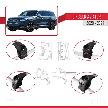 Compatible with Lincoln Aviator 2020-2024 ACE-2 Car Roof Rack Cross Bar Grey Aluminium 2 Bars