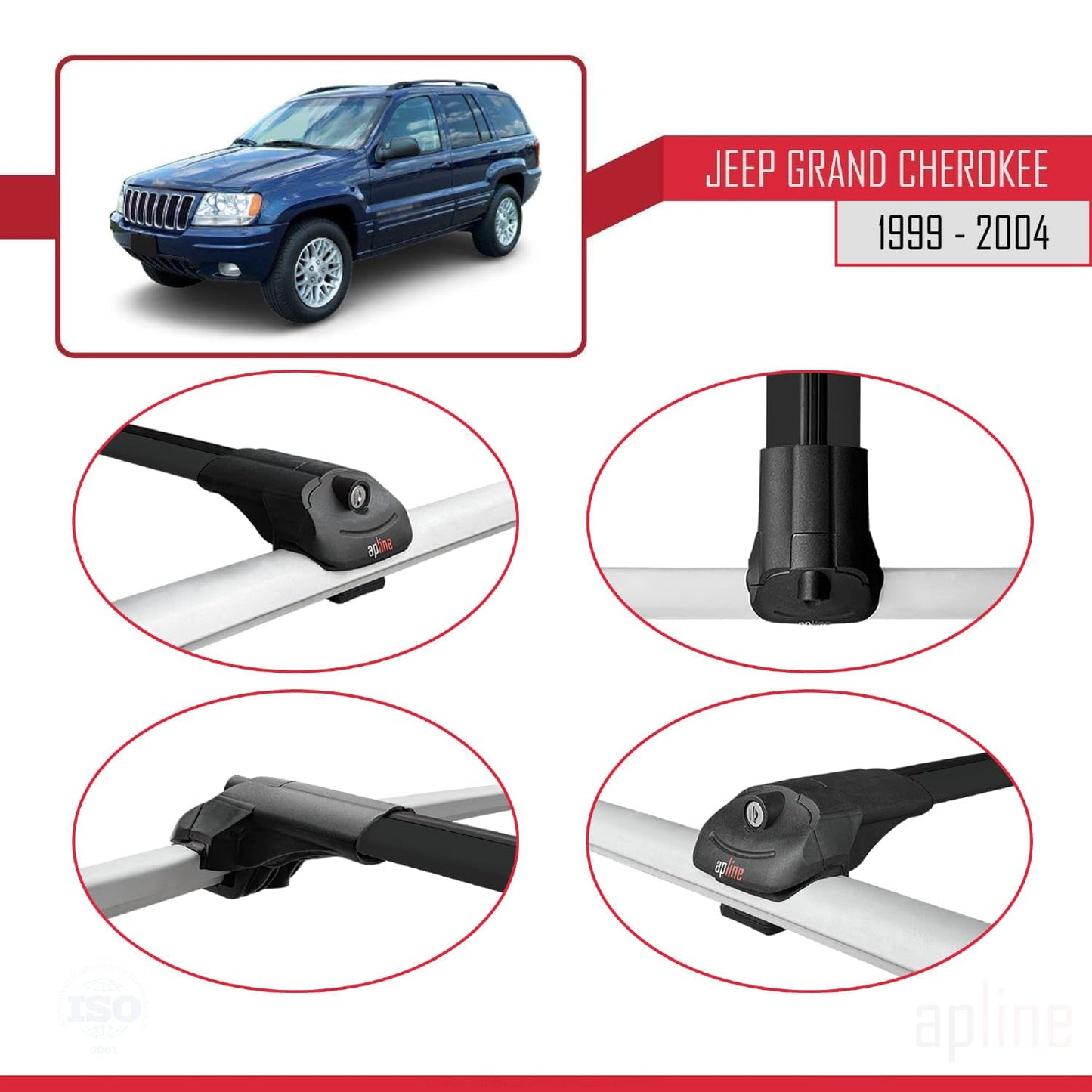 Compatible with Jeep Grand Cherokee 2 (WJ) 1999-2004 ACE-1 Car Roof Rack Cross Bar Black Aluminium 2 Bars