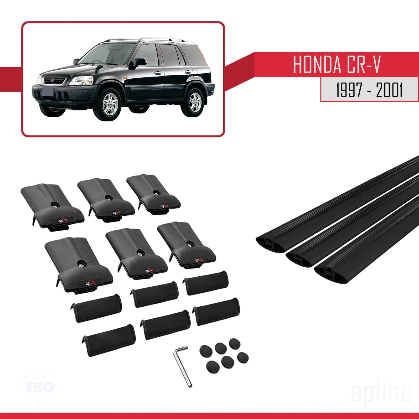 Compatible with Honda CR-V 1997-2001 Fly Model Car Roof Rack Cross Bar Black Aluminium 3 Bars