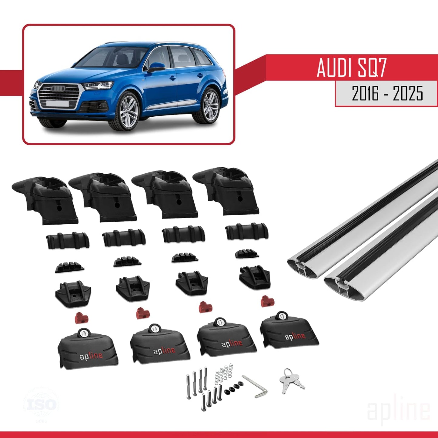 Compatible with Audi SQ7 (4M) 2016-2025 ACE-2 Car Roof Rack Cross Bar Grey Aluminium 2 Bars