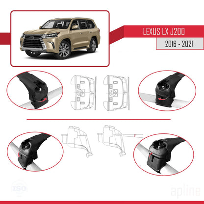 Compatible with Lexus LX 3 (J200) 2016-2021 ACE-2 Car Roof Rack Cross Bar Black Aluminium 2 Bars