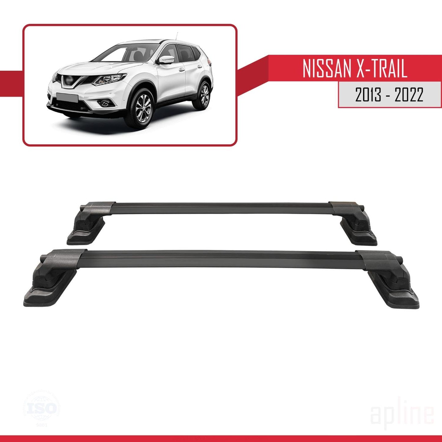 Compatible with Nissan X-Trail 2013-2022 ACE-3 Car Roof Rack Cross Bar Black Aluminium 2 Bars