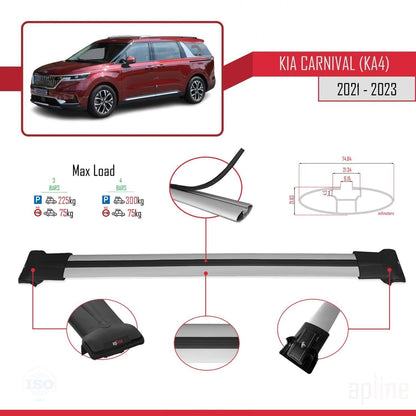Compatible with Kia Carnival 4 (KA4) 2021-2023 Fly Model Car Roof Rack Cross Bar Grey Aluminium 3 Bars