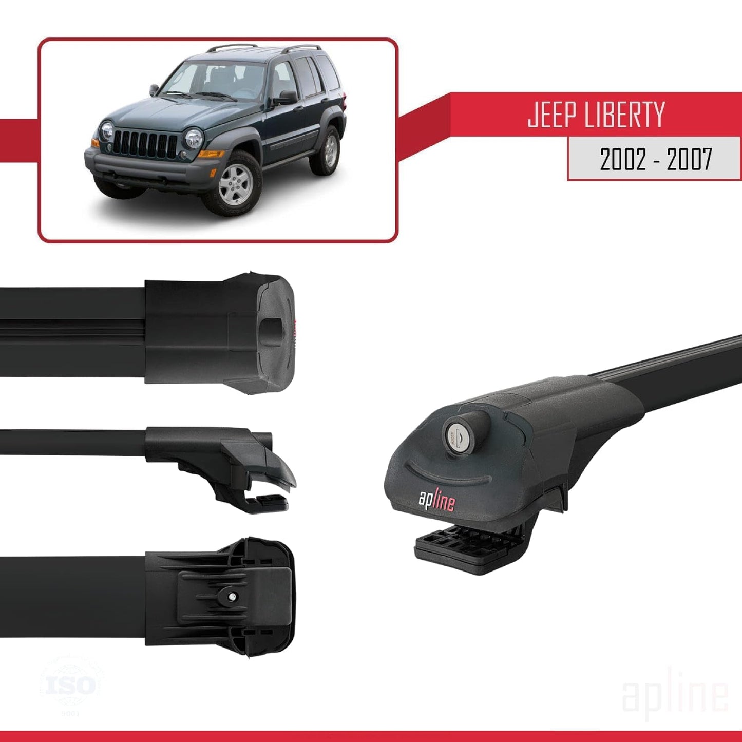 Compatible with Jeep Liberty 2002-2007 ACE-1 Car Roof Rack Cross Bar Black Aluminium 3 Bars