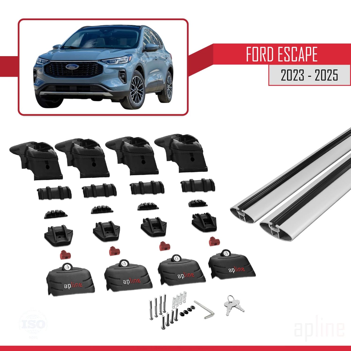 Compatible with Ford Escape 2023-2025 ACE-2 Car Roof Rack Cross Bar Grey Aluminium 2 Bars
