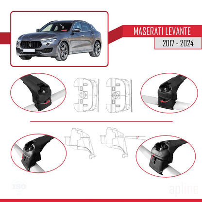 Compatible with Maserati Levante 2017-2024 ACE-2 Car Roof Rack Cross Bar Black Aluminium 2 Bars
