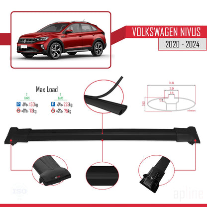 Compatible with VW Nivus 2020-2024 Fly Model Car Roof Rack Cross Bar Black Aluminium 2 Bars