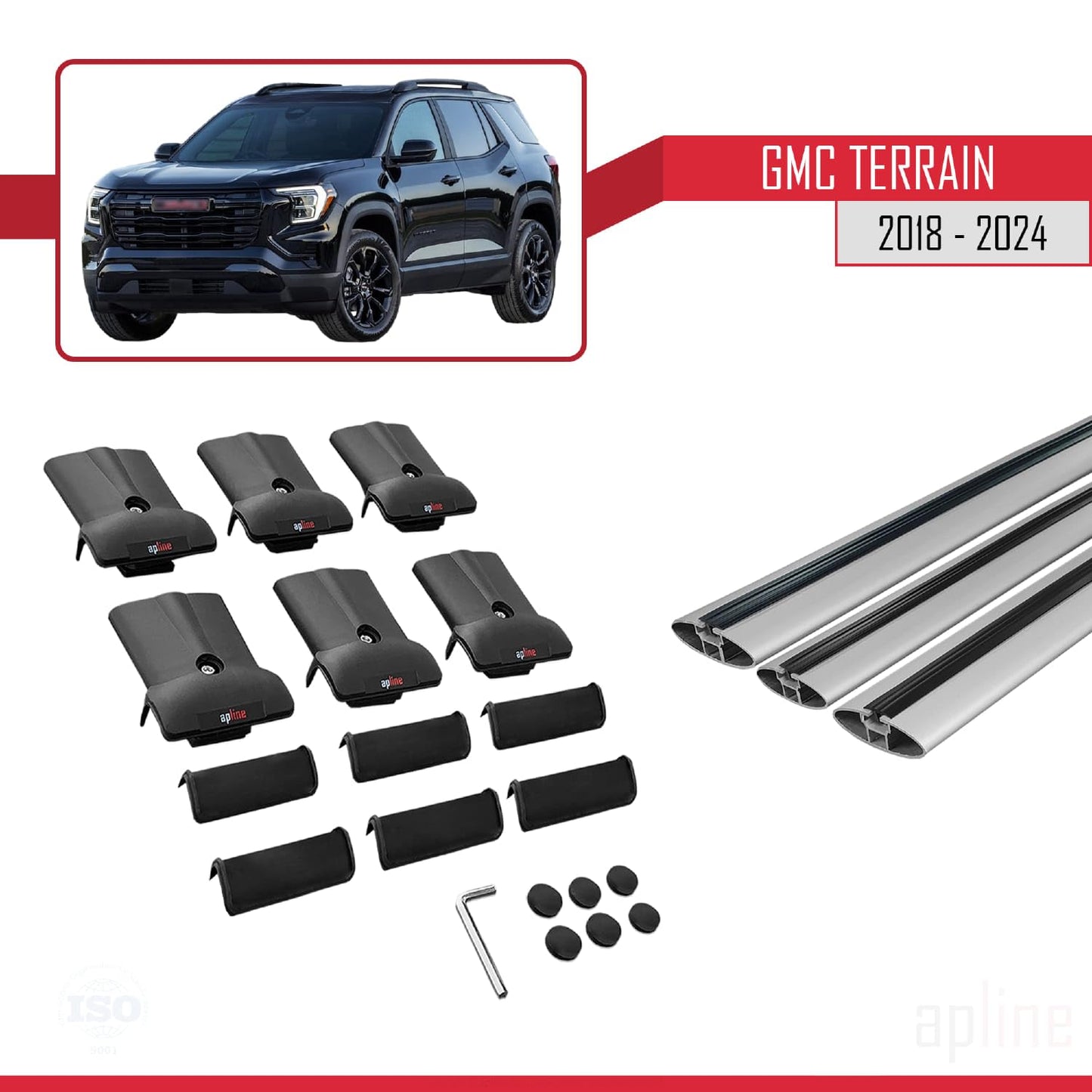 Compatible with GMC Terrain 2018-2024 Fly Model Car Roof Rack Cross Bar Grey Aluminium 3 Bars