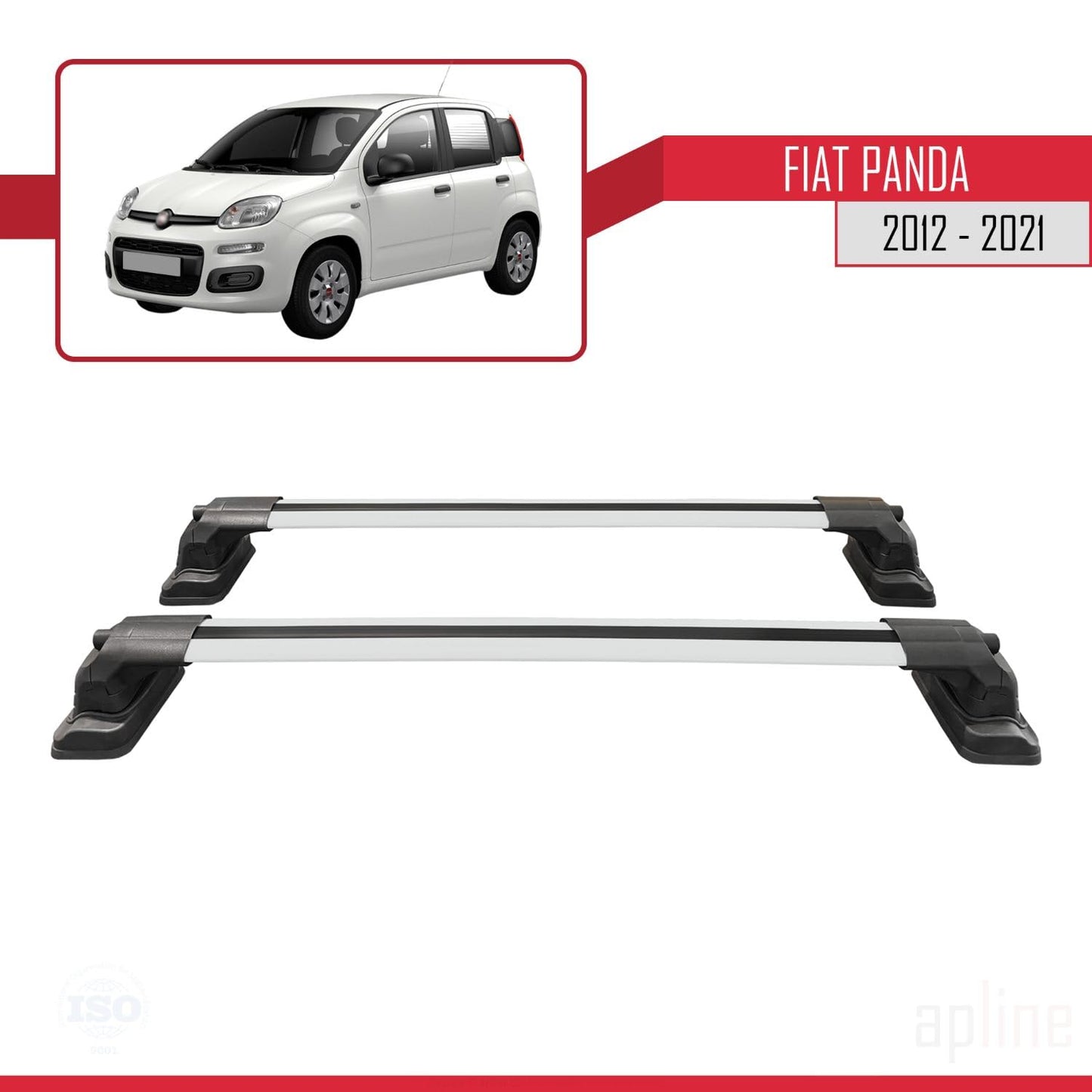 Compatible with Fiat Panda (319) 2012-2021 ACE-3 Car Roof Rack Cross Bar Grey Aluminium 2 Bars