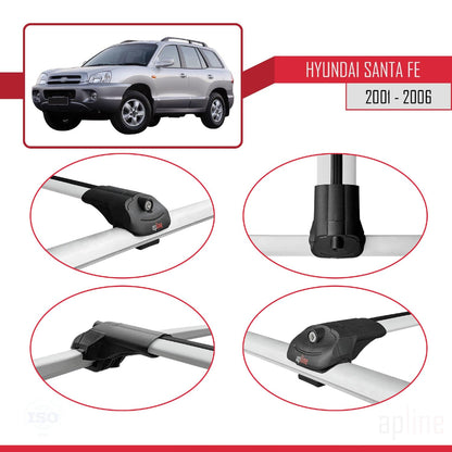 Compatible with Hyundai Santa Fe (SM) 2001-2006 ACE-1 Car Roof Rack Cross Bar Grey Aluminium 2 Bars