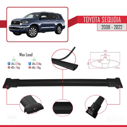 Compatible with Toyota Sequoia 2008-2022 Fly Model Car Roof Rack Cross Bar Black Aluminium 3 Bars