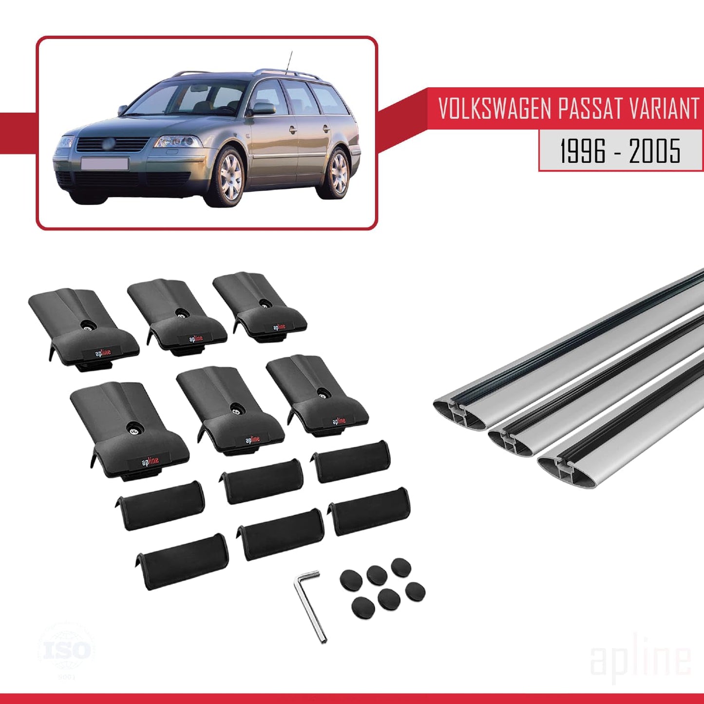 Compatible with VW Passat B5 Variant 1996-2005 Fly Model Car Roof Rack Cross Bar Grey Aluminium 3 Bars