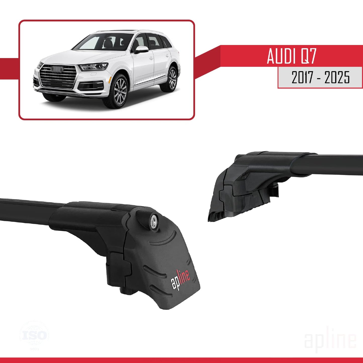 Compatible with Audi Q7 (4M) 2016-2025 ACE-2 Car Roof Rack Cross Bar Black Aluminium 2 Bars