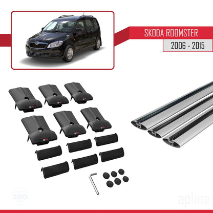 Compatible with Skoda Roomster 2006-2015 Fly Model Car Roof Rack Cross Bar Grey Aluminium 3 Bars
