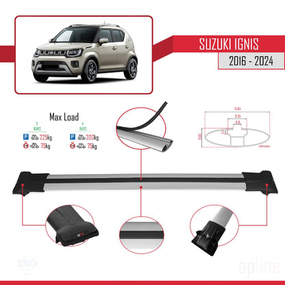 Compatible with Suzuki Ignis 2016-2024 Fly Model Car Roof Rack Cross Bar Grey Aluminium 3 Bars