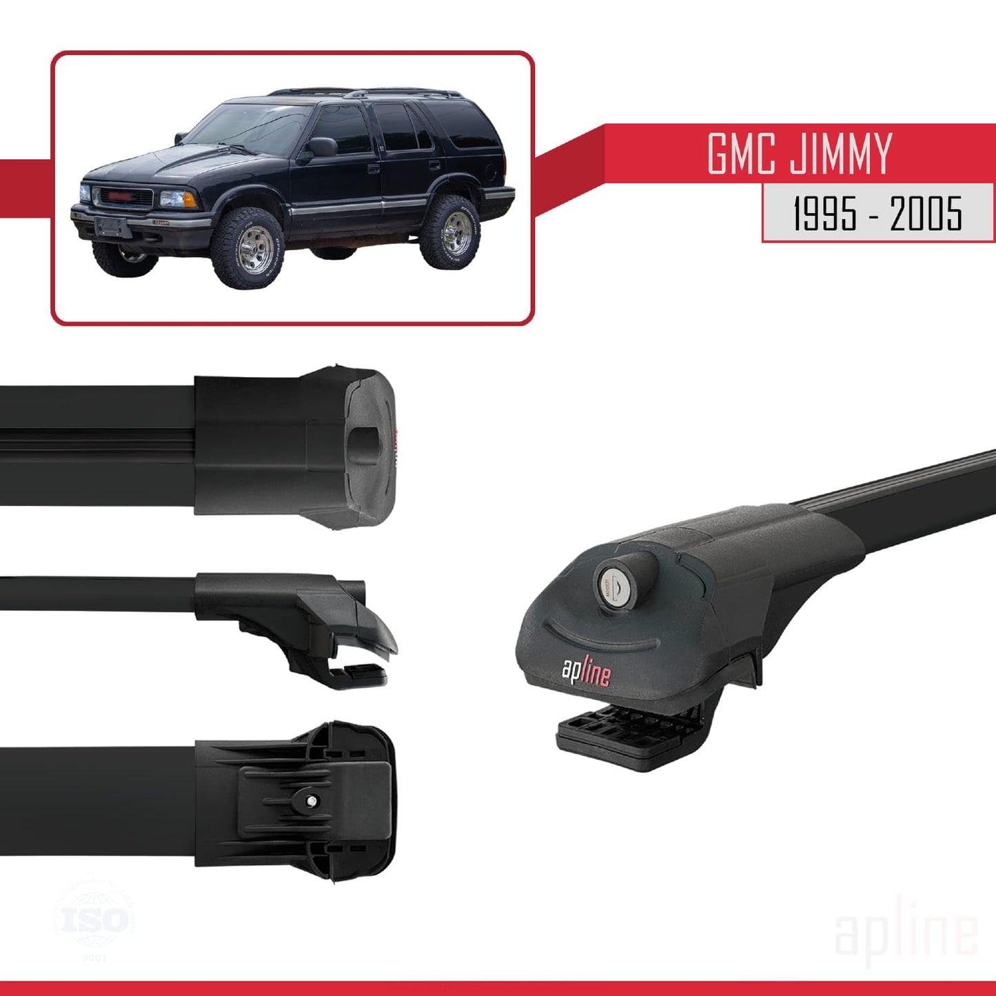 Compatible with GMC Jimmy 1995-2005 ACE-1 Car Roof Rack Cross Bar Black Aluminium 3 Bars