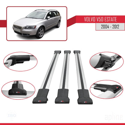 Compatible with Volvo V50 2004-2012 Fly Model Car Roof Rack Cross Bar Grey Aluminium 3 Bars