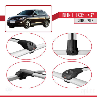 Compatible with Infiniti EX35 EX37 2008-2013 ACE-1 Car Roof Rack Cross Bar Grey Aluminium 2 Bars