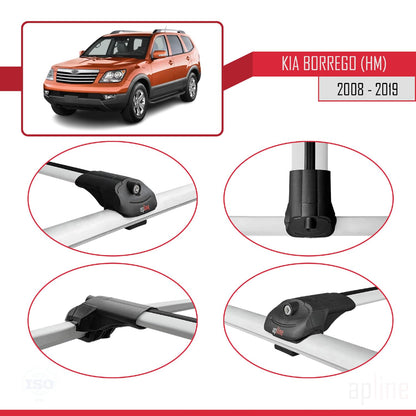 Compatible with Kia Borrego (HM) 2008-2019 ACE-1 Car Roof Rack Cross Bar Grey Aluminium 2 Bars