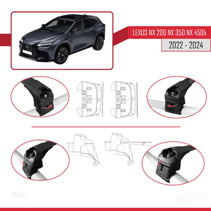 Compatible with Lexus NX 200 NX 350 NX 450H 2022-2024 ACE-2 Car Roof Rack Cross Bar Black Aluminium 2 Bars