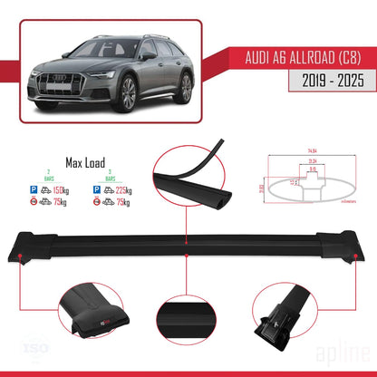 Compatible with Audi A6 (C8) Allroad 2019-2025 Fly Model Car Roof Rack Cross Bar Black Aluminium 2 Bars