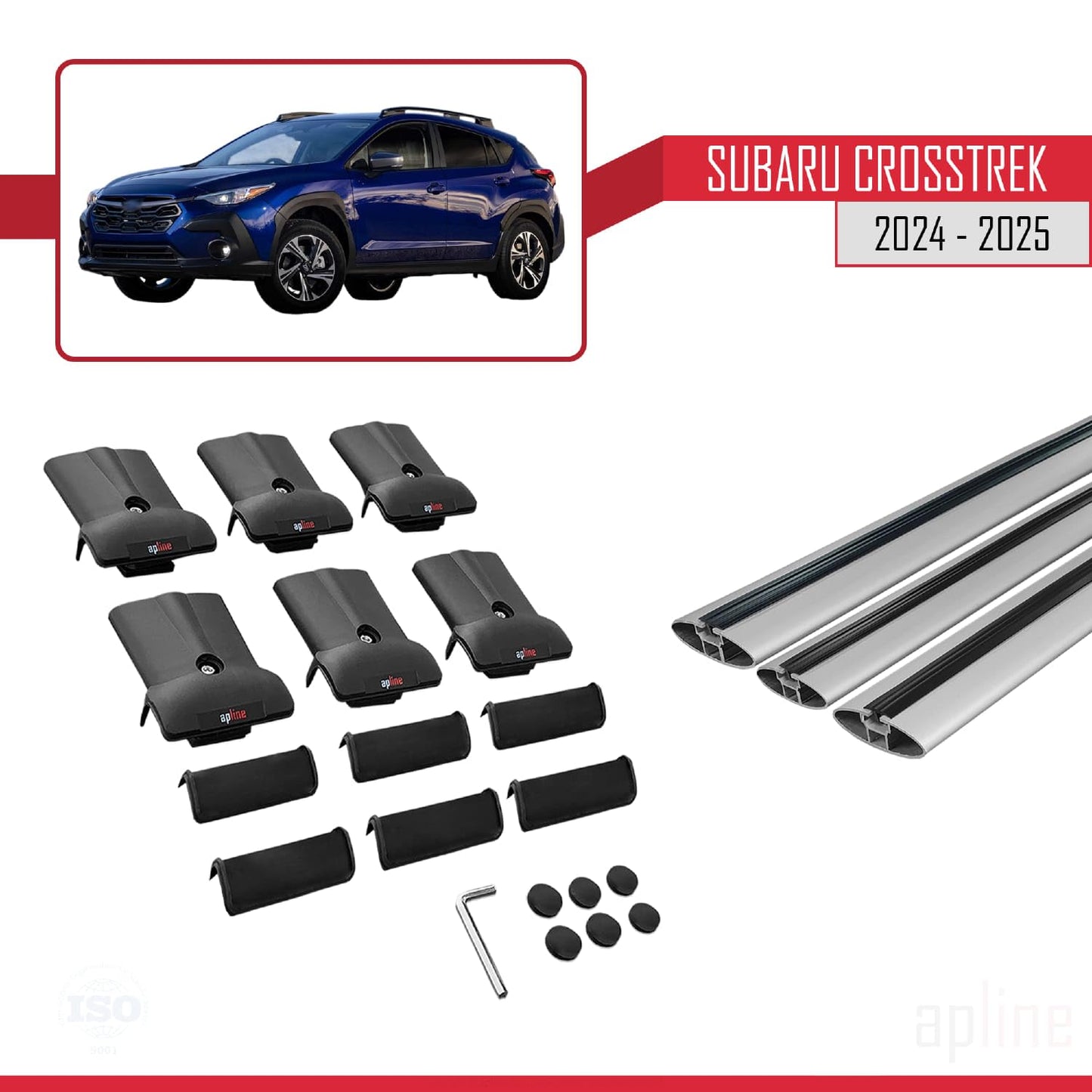 Compatible with Subaru Crosstrek 2024-2025 Fly Model Car Roof Rack Cross Bar Grey Aluminium 3 Bars