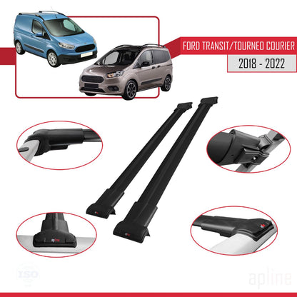 Compatible with Ford Transit/Tourneo Courier Post-Facelift 2018-2022 Fly Model Car Roof Rack Cross Bar Black Aluminium 2 Bars