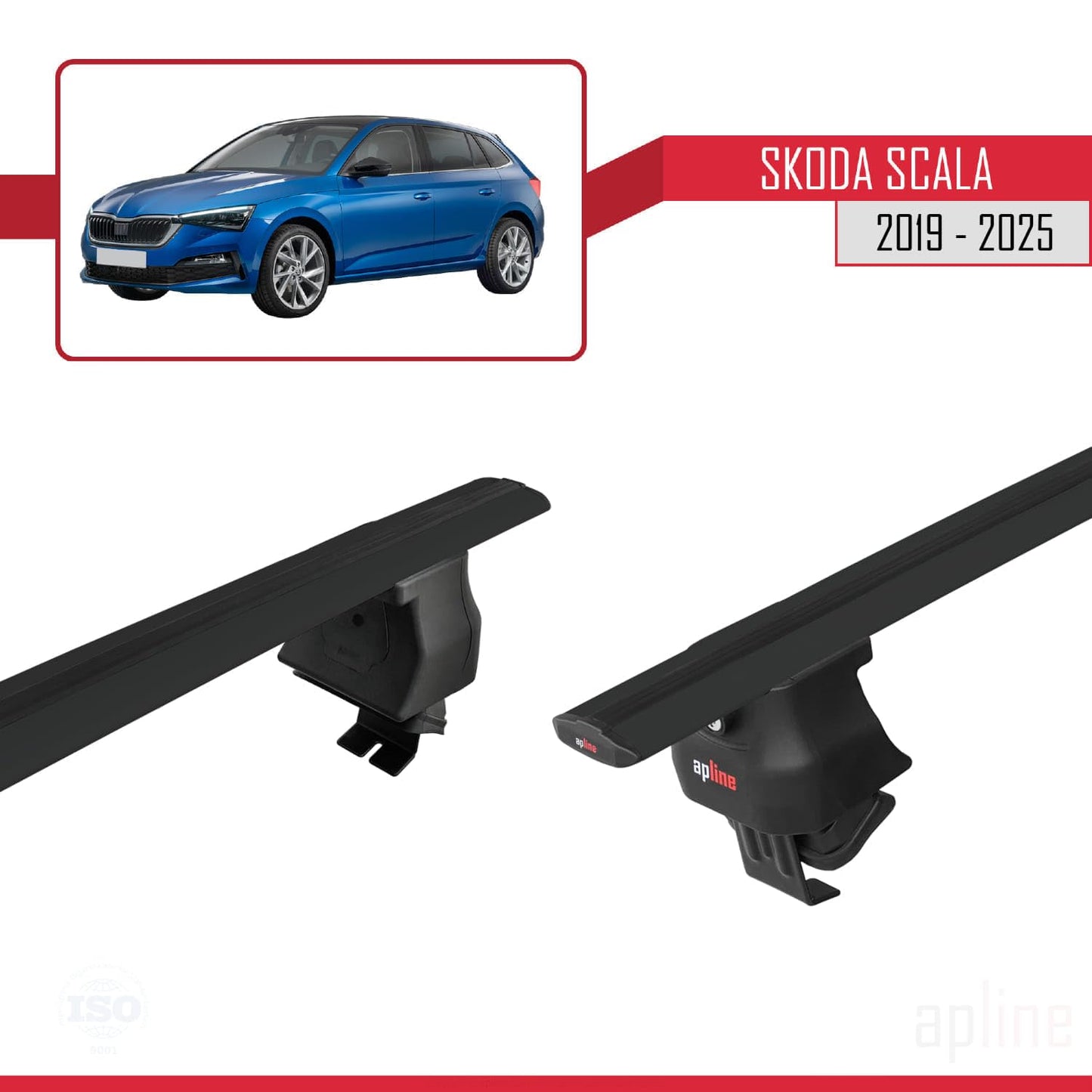 Compatible with Skoda Scala 2019-2025 ACE-4 Car Roof Rack Cross Bar Black Aluminium 2 Bars