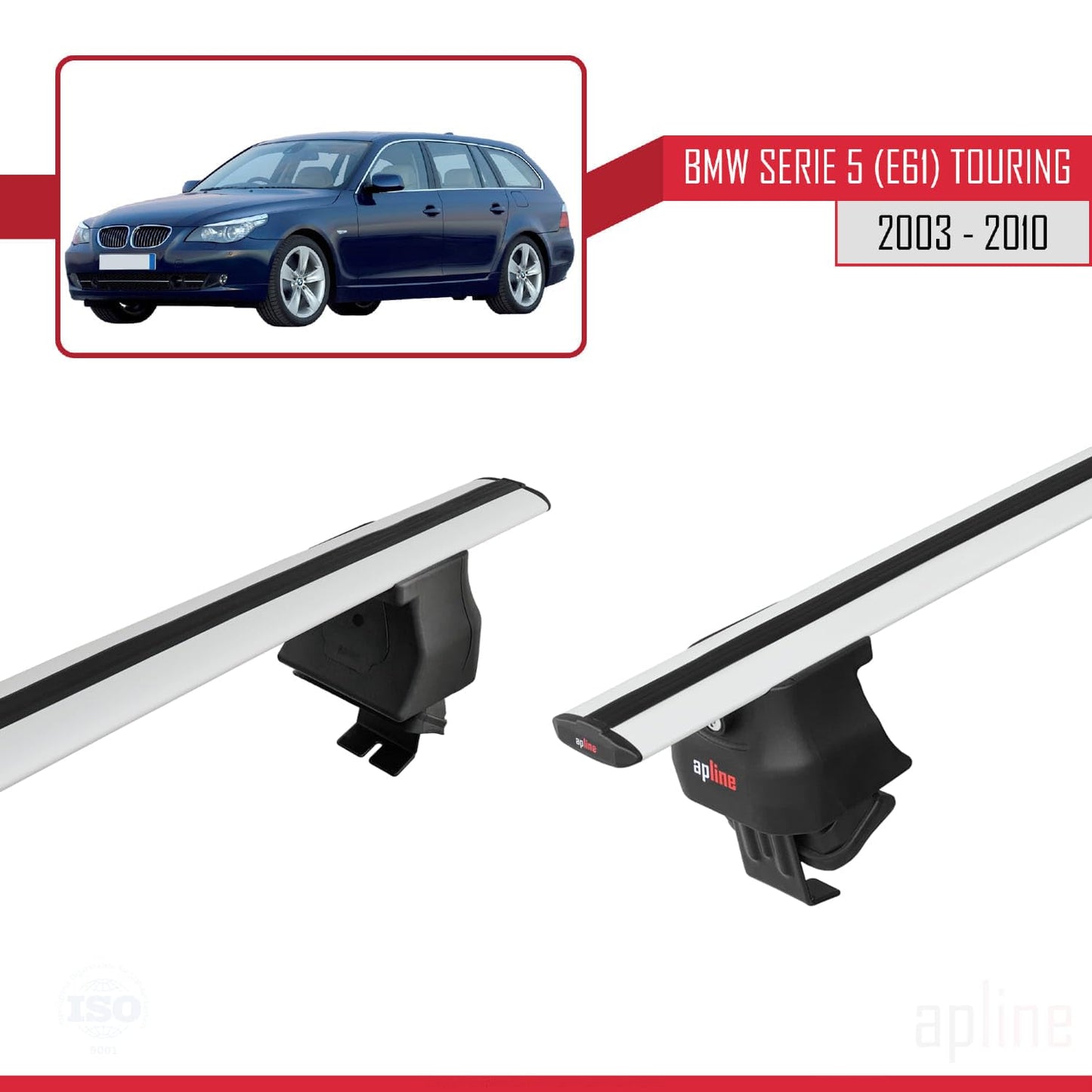 Compatible with BMW 5 Series (E61) Touring 2004-2010 ACE-4 Car Roof Rack Cross Bar Grey Aluminium 2 Bars