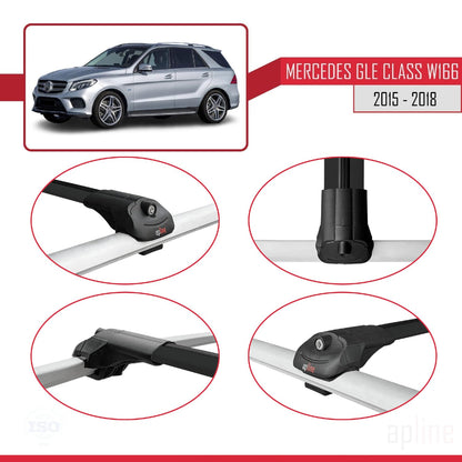 Compatible with Mercedes GLE Class 3 (W166) 2015-2018 ACE-1 Car Roof Rack Cross Bar Black Aluminium 3 Bars