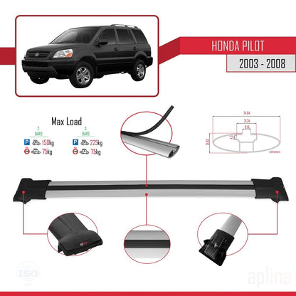 Compatible with Honda Pilot 2003-2008 Fly Model Car Roof Rack Cross Bar Grey Aluminium 2 Bars