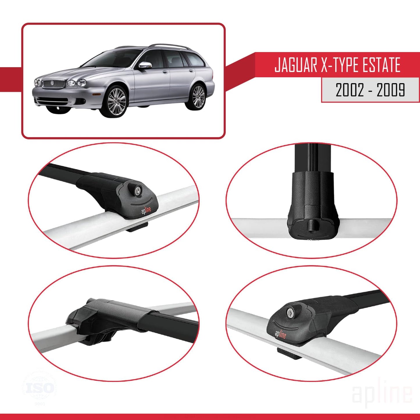 Compatible with Jaguar X-Type Estate 2002-2009 ACE-1 Car Roof Rack Cross Bar Black Aluminium 3 Bars