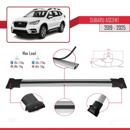 Compatible with Subaru Ascent 2019-2025 Fly Model Car Roof Rack Cross Bar Grey Aluminium 2 Bars