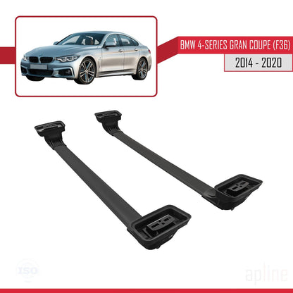 Compatible with BMW 4 Series Gran Coupe (F36) 2014-2020 ACE-3 Car Roof Rack Cross Bar Black Aluminium 2 Bars