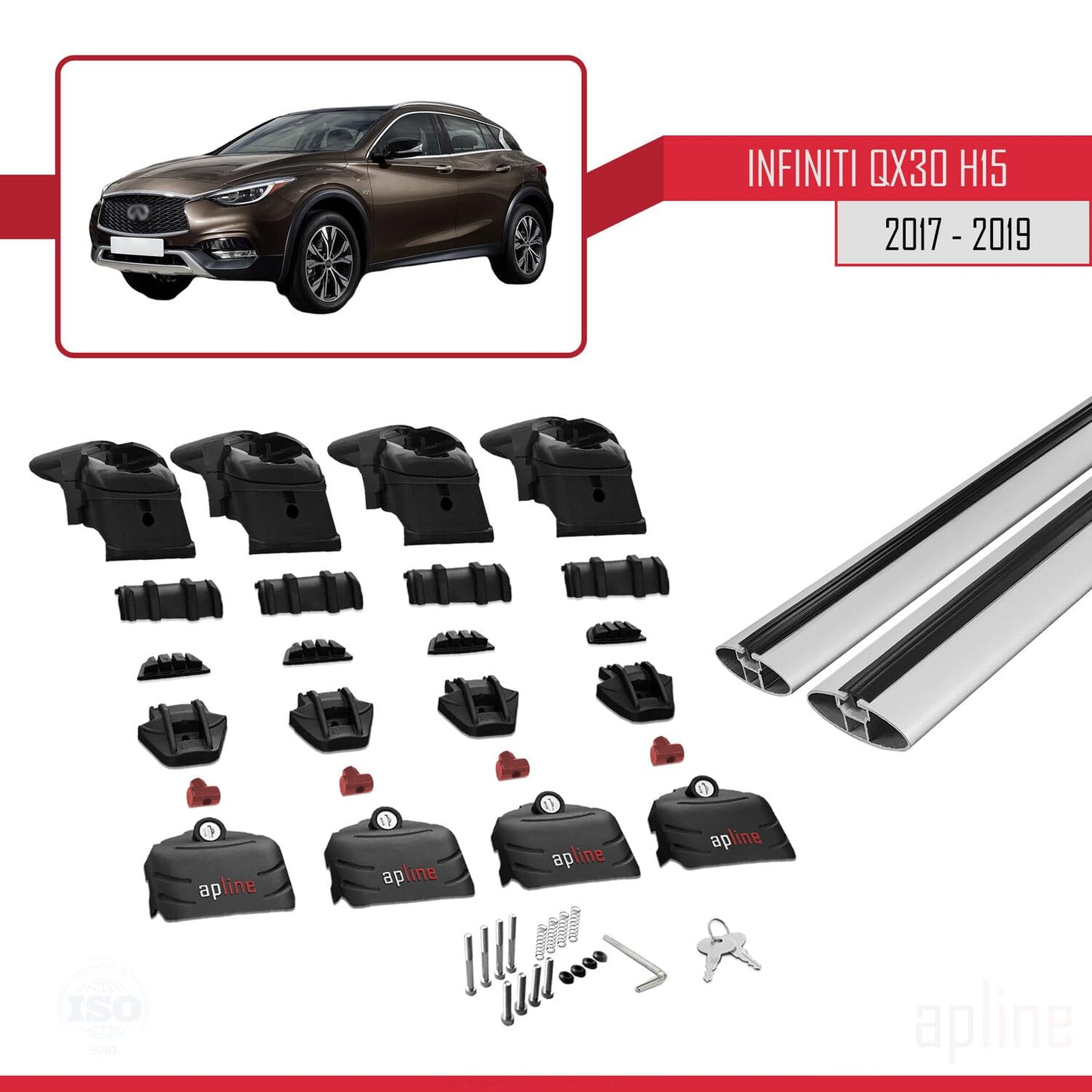 Compatible with Infiniti QX30 (H15) 2017-2019 ACE-2 Car Roof Rack Cross Bar Grey Aluminium 2 Bars