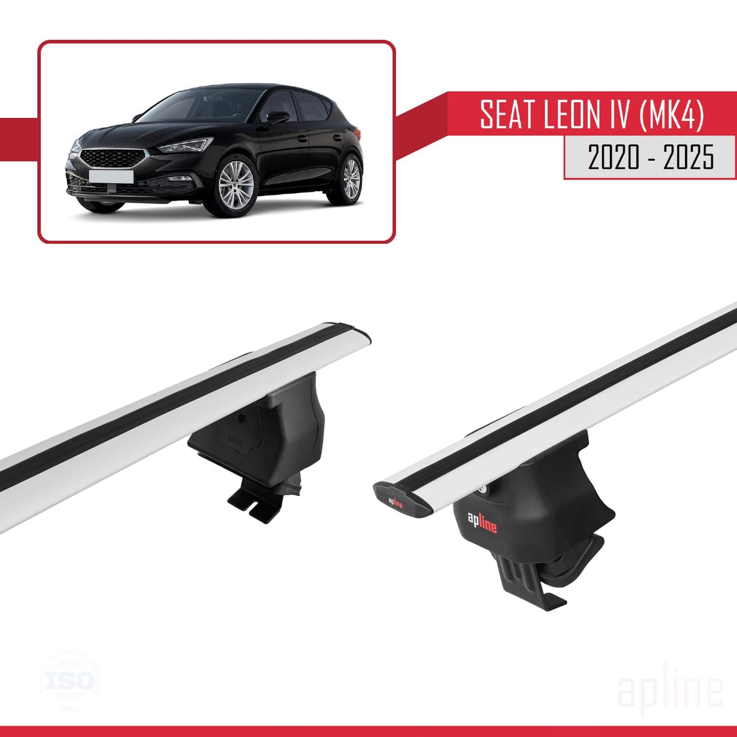 Compatible with Seat/Cupra Leon 4 2020-2025 ACE-4 Car Roof Rack Cross Bar Grey Aluminium 2 Bars