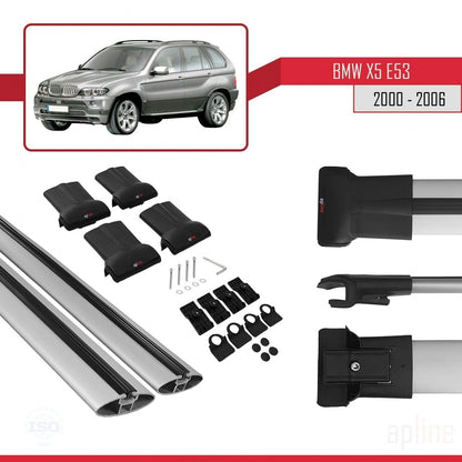 Compatible with BMW X5 (E53) 2000-2006 Fly Model Car Roof Rack Cross Bar Grey Aluminium 2 Bars