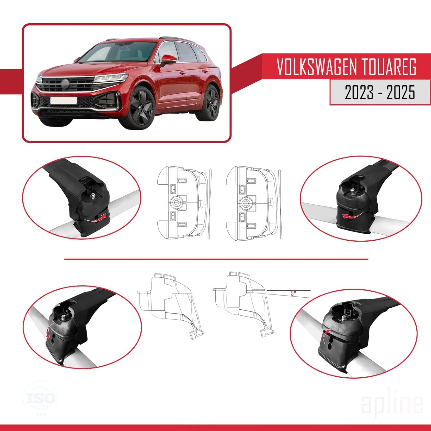 Compatible with VW Touareg 2023-2025 ACE-2 Car Roof Rack Cross Bar Black Aluminium 2 Bars